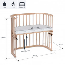 Lit berceau Cododo avec matelas BabyBay Original en Bois Naturel