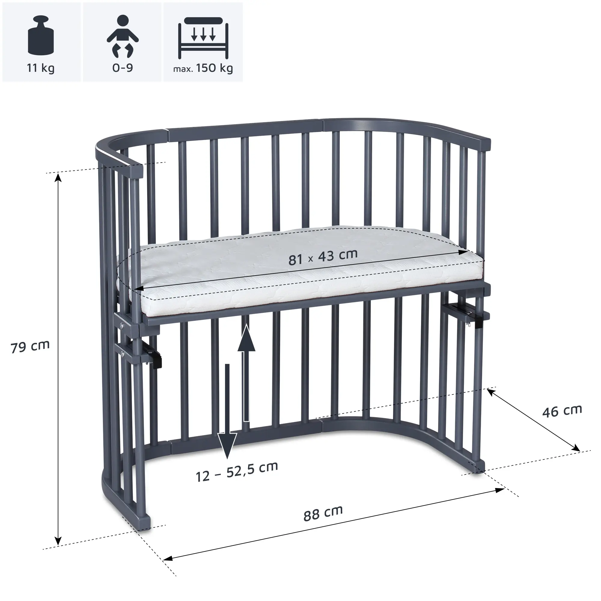 Dimensions BabyBay Original Gris