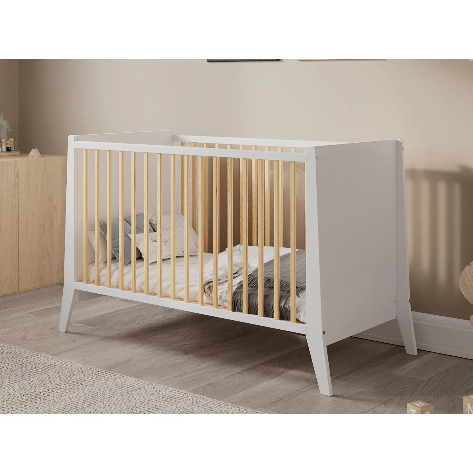 Lit Bébé Zoé Blanc et Pin 5