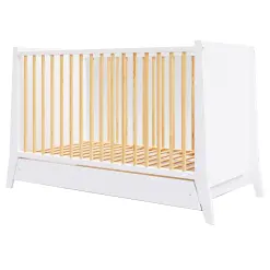 Lit Bébé Zoé Blanc et Pin Avec Tiroir 1