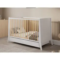 Lit Bébé Zoé Blanc et Pin Avec Tiroir 4
