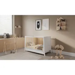 Lit Bébé Zoé Blanc et Pin Avec Tiroir 6