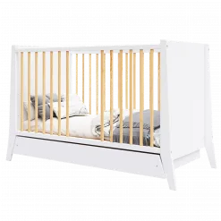 Lit Bébé Zoé Blanc et Pin Avec Tiroir 8