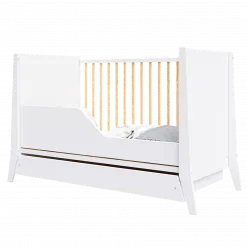Lit Bébé Zoé Blanc et Pin Avec Tiroir 9